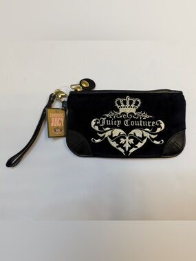 Y2k vintage Black Velvet Embroidered juicy couture Wristlet Wallet NWT
